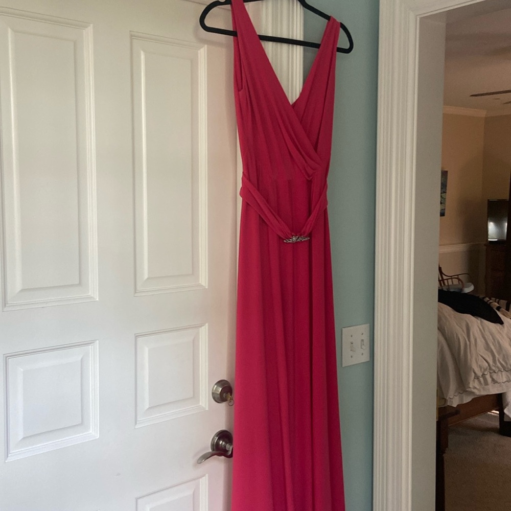 Fushia long dress. Belted wrap front only on top flowy